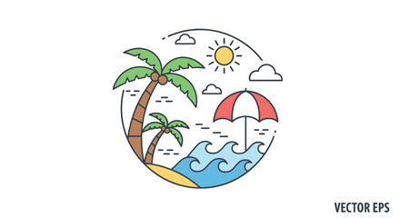 Naklejka premium Tropical Beach Island Vacation Icon