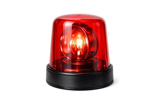 Red safety siren on a post or attached to a vehicle for warning and signaling purposes.