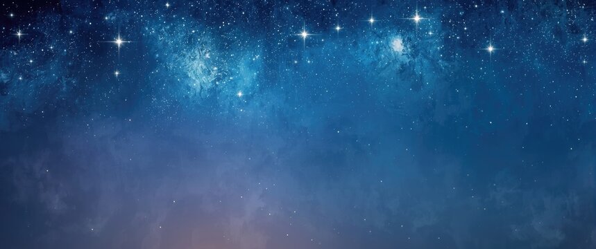 Starry Night Sky with Blue Nebula and Glittering Stars