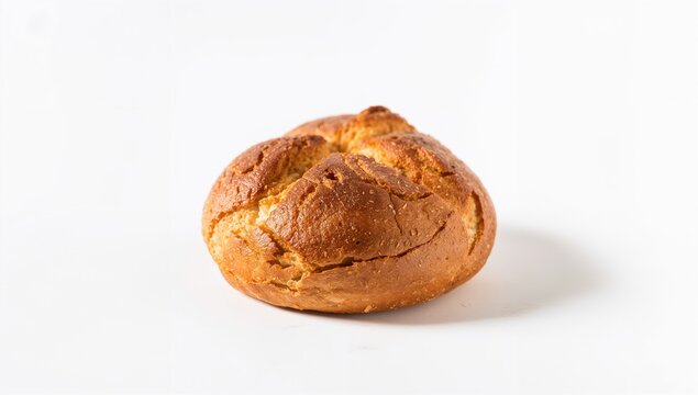 Fresh Round Bread Roll Isolated on White Background