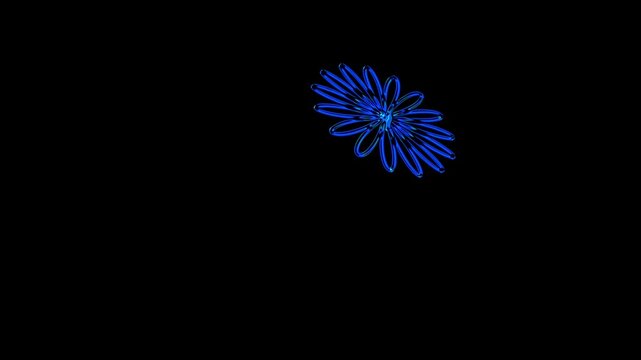 Glowing neon line flower icon, isolated on black background, 4k video motion graphic animation, seamless loopable floral, circular shaped logo idea