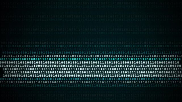 Binary code grid with highlight line progressing downward through matrix