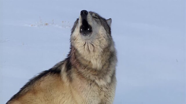 Lone wolf howling in a snowy winter landscape