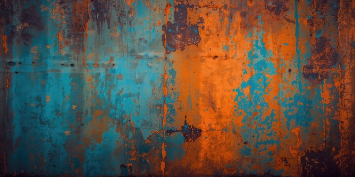 Rusty Metal Surface with Blue and Orange Patina Texture