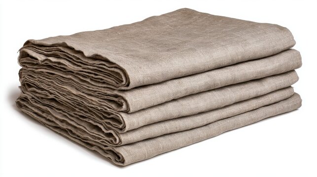 Stack of folded linen fabric