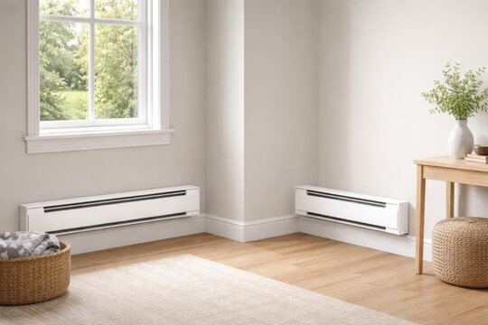 Cozy Living Room Corner with Baseboard Heaters and Natural Light