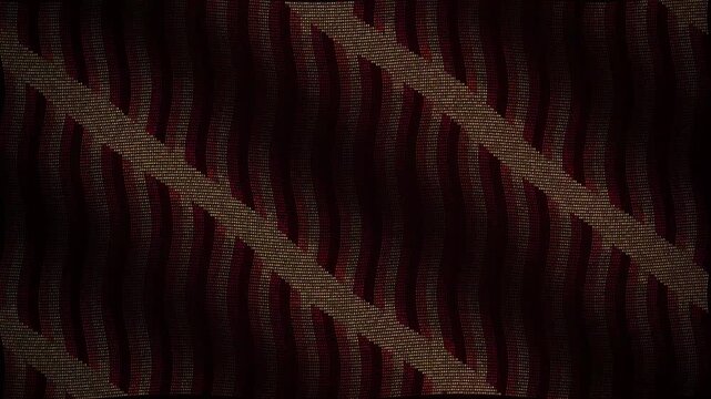 Binary code pattern flowing across a dark abstract background with red and gold wave motion