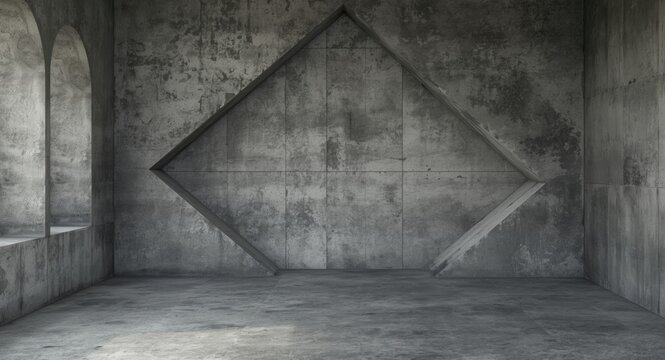 Abstract Concrete Interior Space with Geometric Shape and Minimalistic Design