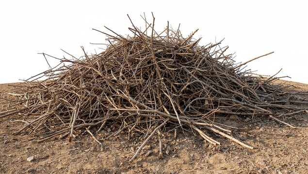 Piled Sticks and Twigs on a Ground with Isolated Background