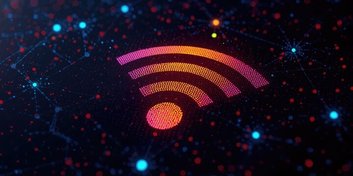 Digital WiFi Signal Icon in Bright Colors Against a Dark Background