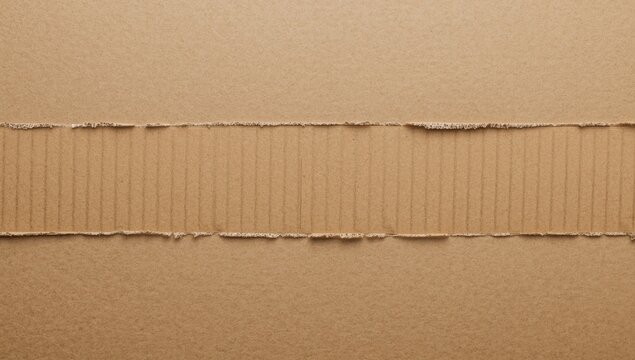 Textured Brown Cardboard with Torn Edge and Fluted Center Lines