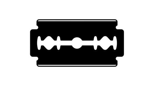 A double edged razor blade is depicted as a black silhouette