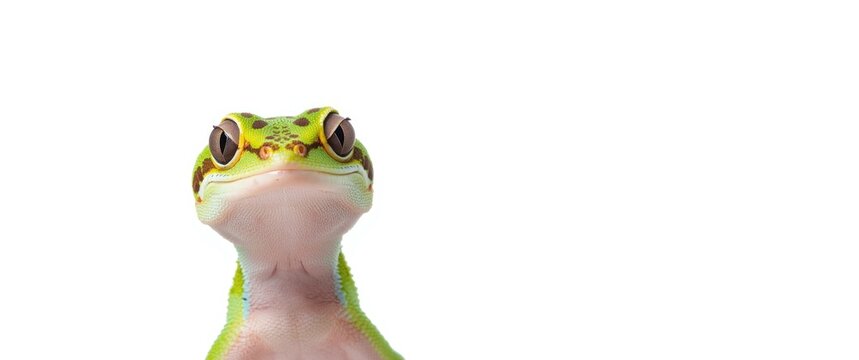 Green Tree Frog Closeup Isolated on White with Neutral Expression
