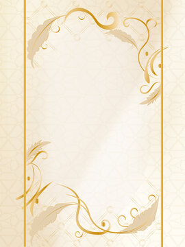 Gold frame, Tezhip, saz leaf, Ottoman tile, Iznik, miniature painting, gradient, packaging, greeting, cosmetics, invitation, hand-drawn, copy space