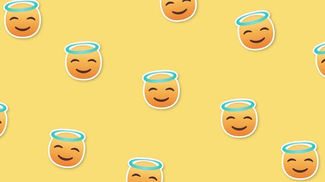 A Playful Collection of Cute Smiling Emoticons in Many Small Round Shapes Covering a Bright Yellow Background with a Cheerful and Fun Vibe