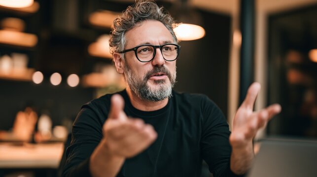 Mature man explaining an idea
