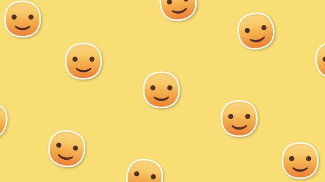 A Playful Collection of Cute Smiling Emoticons in Many Small Round Shapes Covering a Bright Yellow Background with a Cheerful and Fun Vibe