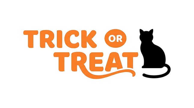 Festive halloween illustration with trick or treat text and a black cat