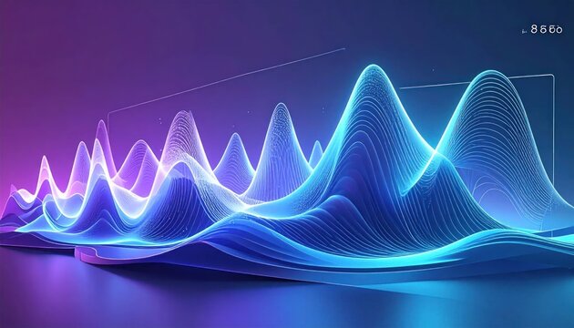 Abstract neon blue digital data wave visualization.