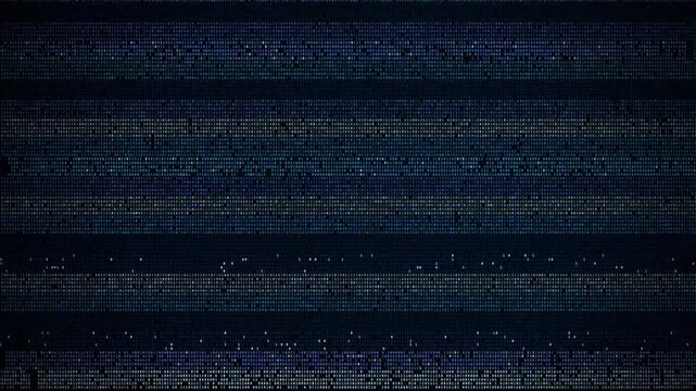 Binary code patterns shifting across bands on a dark blue digital background