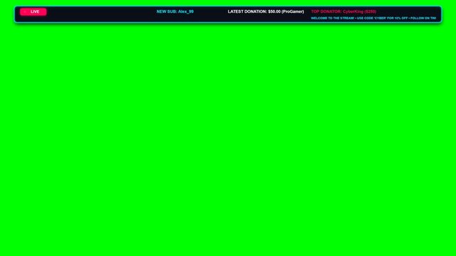 Gaming broadcast overlay template with green screen background features motion graphics design for modern live streaming video content production projects