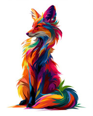 Naklejka premium Full body colorful fox art isolated on white background, vibrant geometric multi color wild animal illustration for modern T-shirt print, logo design, abstract poster, and graphic decor