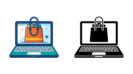 Fototapeta premium Laptop displaying shopping bag a colorful vector illustration