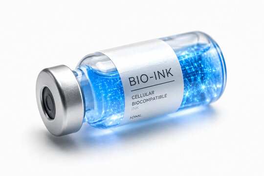 Blue cellular biocompatible bio-ink in a laboratory vial for 3D bioprinting, tissue engineering, regenerative medicine biotechnology