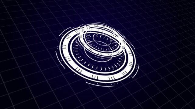 Sci-fi rotating holographic circle target and HUD dashboard display video animation