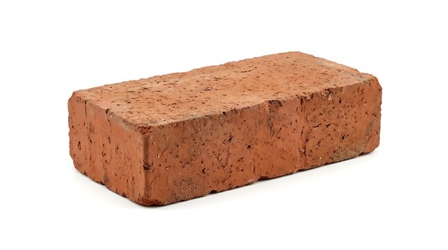 A single red clay brick isolated on a white background.
