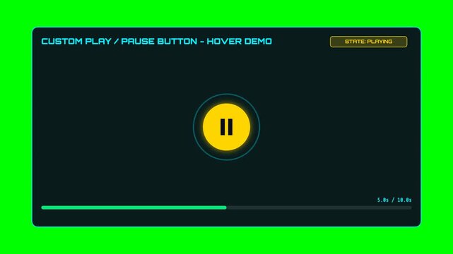 Digital interface interactive play pause button video footage showing dynamic hover state transitions with sleek modern minimalist graphical user elements