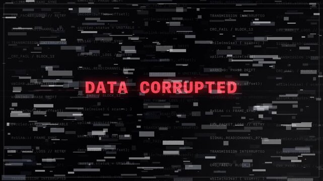 Data corrupted message glitching on digital error interface with flickering logs