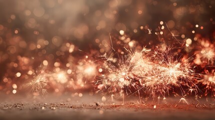 Fototapeta premium Golden sparklers burst in a dazzling celebration, illuminating the scene with festive brilliance. The glowing bokeh background enhances the atmosphere of joy and festivity.