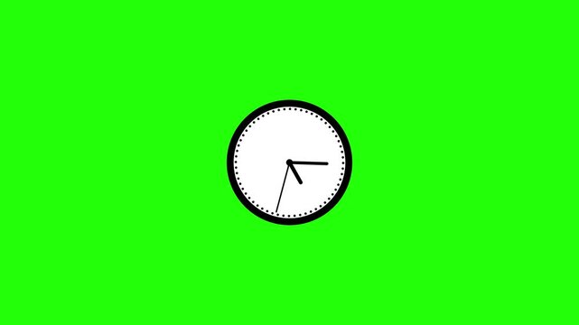 Classic analog clock ticking animation on chroma key green background with alpha channel. A white analog wall clock icon animation.