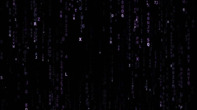 Floating Letters and Numbers Shifting Through Dark Abstract Digital Space