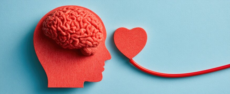 Red silhouette of a head with a brain and heart connected by a wire