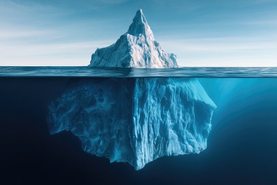 Vast iceberg, partially submerged, revealing immense underwater mass