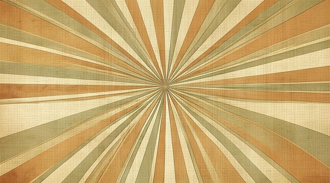 Abstract vintage sunburst pattern background with retro radial rays in warm earthy tones, featuring a distressed aged texture