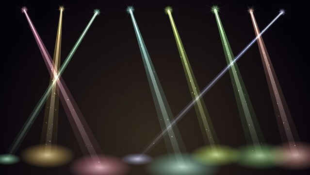 Colorful spotlights illuminating stage with bright beams and glowing floor projections spotlight illumination performance spotlights colorful background abstract entertainment projection