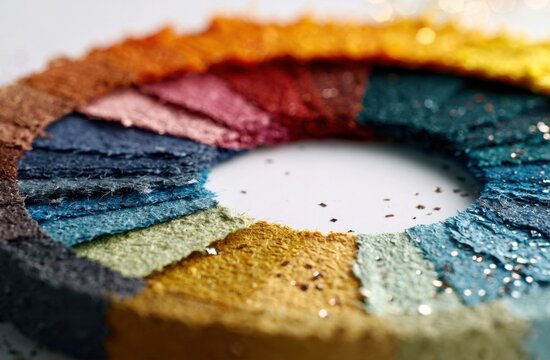 Colorful eyeshadow palette arranged in a circular pattern