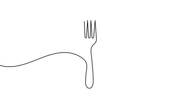 Continuous line fork knife animation isolated white background 4k motion graphics