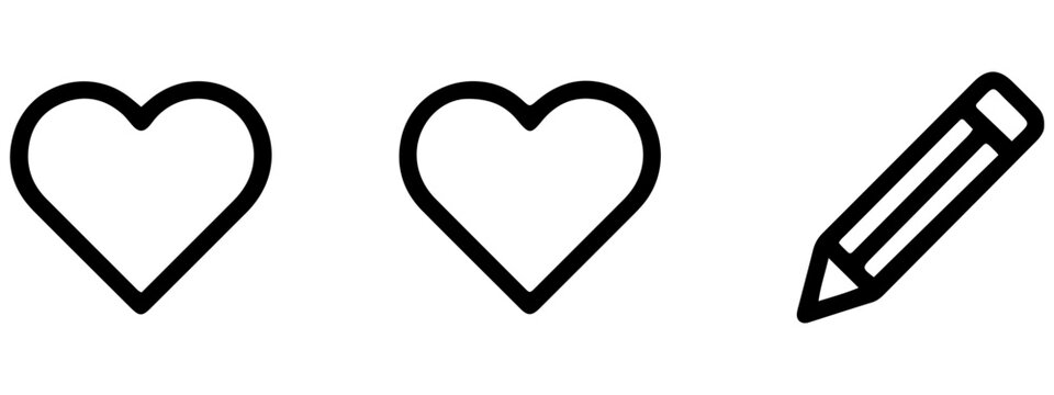 Heart symbols love romance pencil edit vector icons with favorite