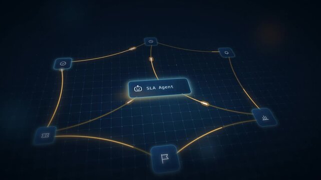 AI Customer Service SLA Monitoring Background, Digital Grid Visualization, Seamless Loop Animation, Technology Interface, Data Analytics, Customer Support Dashboard, Modern Business Graphics