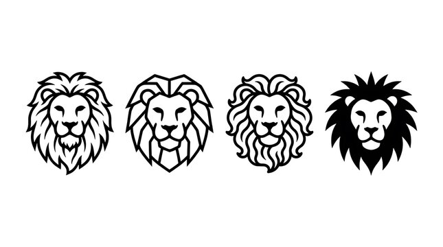 Lion head line art logo icons for branding.