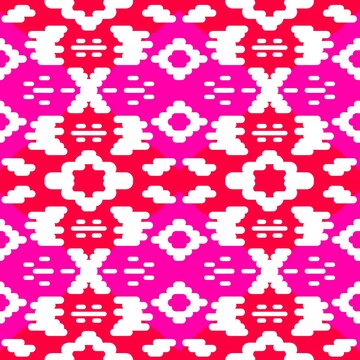 Vibrant pink and red seamless geometric ikat folk ethnic fabric pattern background design