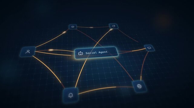 AI Customer Service Visualization, Social Media Interaction Animation, Digital Agent Animation, Seamless Loop, Futuristic Technology, Customer Support Interface, Abstract Motion Graphics