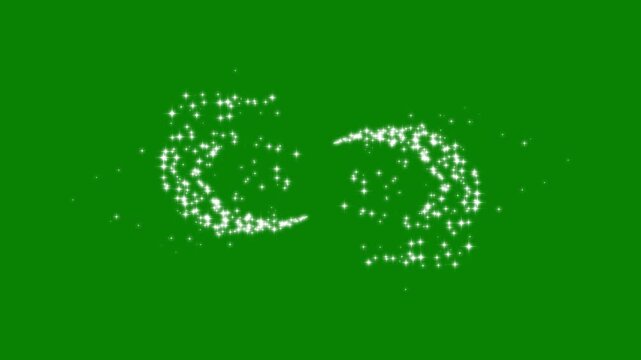 Stars shine effect shimmering doodle spark, glowing white stars, shimmer particle motion. Shimmering Starlight Dust Line, sparkles glitter line stars on green screen. glitter star 4k video.