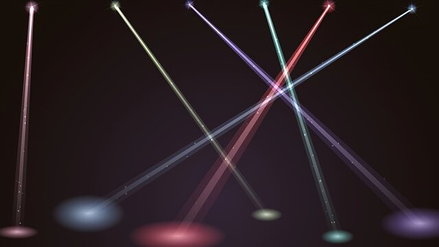 Colorful stage spotlights and laser beams shining down against a dark background creating dramatic lighting effects for events and performances with spotlight colorful background performance