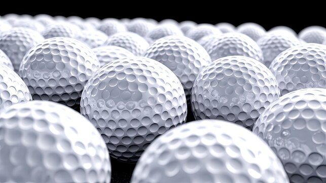 Abundance Of White Golf Balls Arranged On A Dark Surface
