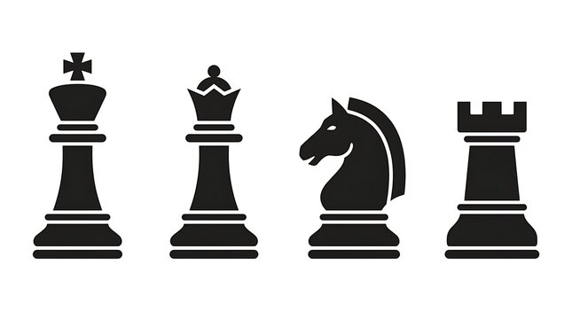 Black chess piece silhouettes for strategy games.